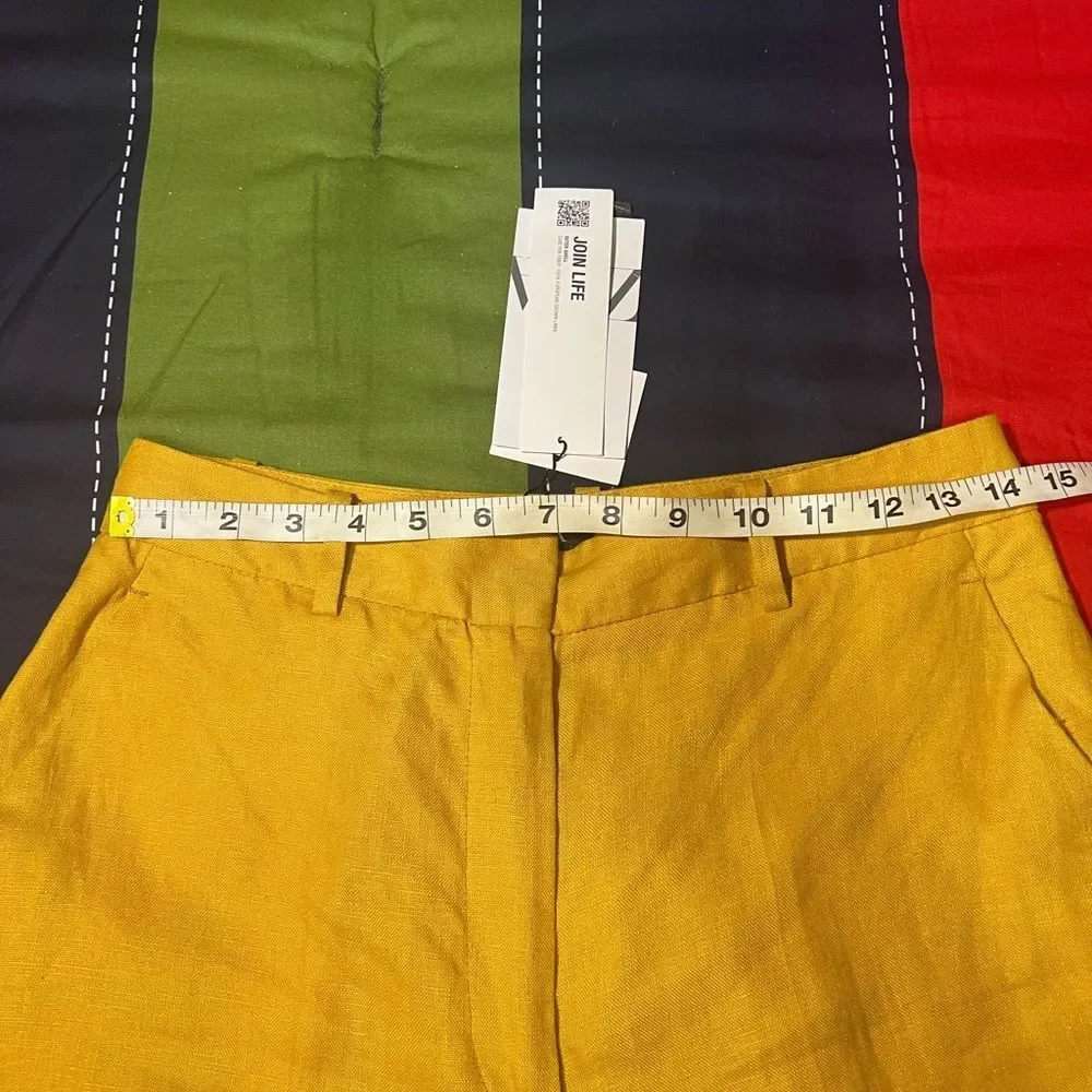 Zara High Waisted Mustard Linen Trouser Pants Size M NWT